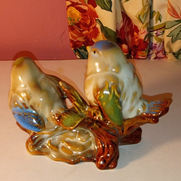 GORGEOUS VINTAGE GLAZED SHINEY BIRDS ON A TREE BRANCH DECOR - Picture 6 of 8